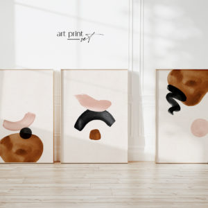 Mid-century Modern | Wall Art Set | Minimal Posters | Abstract Watercolor Shapes | Art Print | Soft Tones