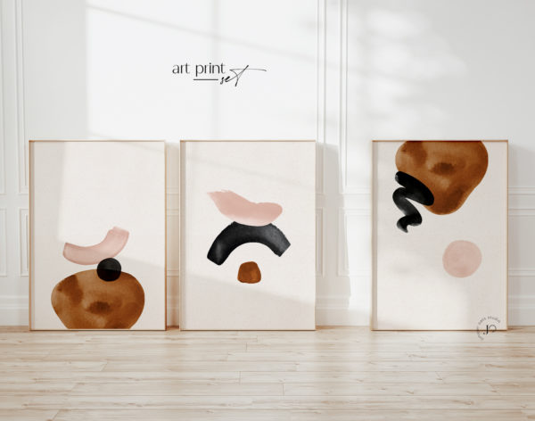 Mid-mod-art-set-trio-abstract-BRONZE-watercolor-shapes